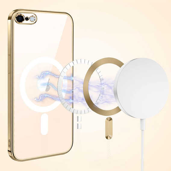 Husă pentru iPhone 7 / 8, Electro MagSafe, de aur + Sticlă pentru ecran