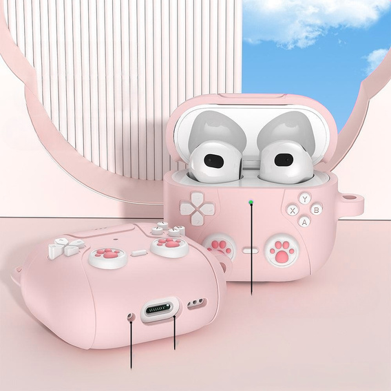 Husă din silicon cu motiv de labă de pisică cu inel pentru Apple AirPods Pro 3