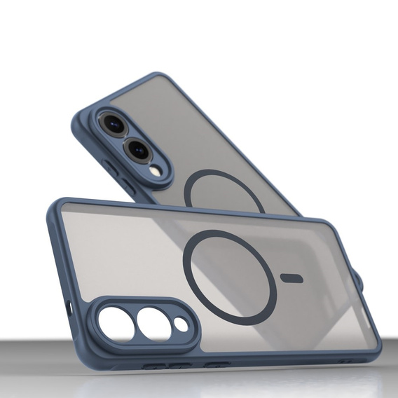 Husă pentru Samsung Galaxy S25 Edge, Kickstand Matt Case, pentru MagSafe, albastru + Sticlă ecran