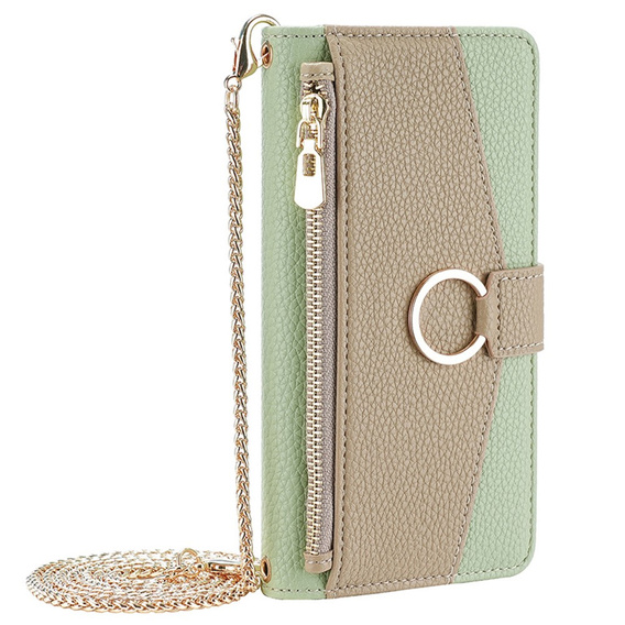 Carcasă flip pentru Motorola Edge 40 Neo 5G, Wallet Zipper Pocket, cu oglindă, verde