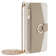 Carcasă flip pentru iPhone 13, Wallet Zipper Pocket, cu oglindă, alb