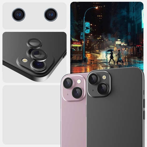 2x ERBORD OPTIK Pro sticlă călită pentru iPhone 15/15 Plus/14/14 Plus camera foto, negru