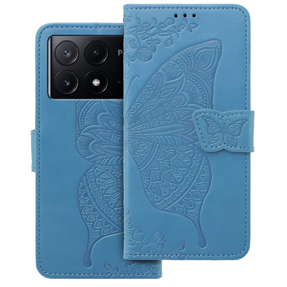 Cu clapetă pentru Xiaomi Poco F6 Pro, Butterfly, albastru
