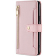 Cu clapetă pentru Samsung Galaxy S23, Wallet Zipper Pocket, roz