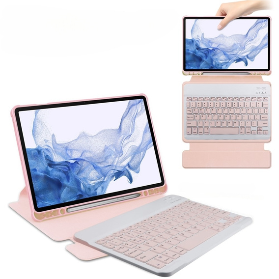 Husă pentru tastatură pentru Samsung Galaxy Tab S9, Rotary 360° Leather, roz rose gold