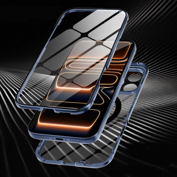 Husă magnetică dublă din sticlă pentru MagSafe pentru iPhone 17 Pro Max, albastră