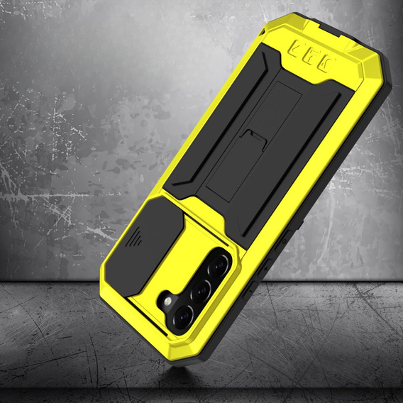 Husă blindată pentru Samsung Galaxy S22, R-JUST CamShield Slide, galben