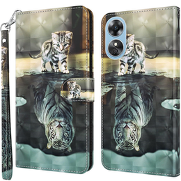 Cu clapetă pentru Oppo A17, Wallet, Cat & Tiger