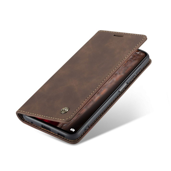 Husa CASEME pentru Xiaomi Redmi Note 10 Pro, Leather Wallet Case, cafea