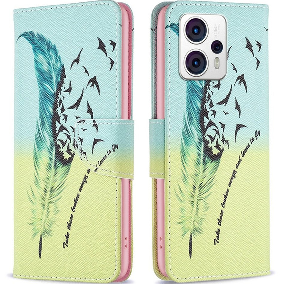 Cu clapetă pentru Motorola Moto G53 5G / G23 / G13, Wallet, feather, albastru