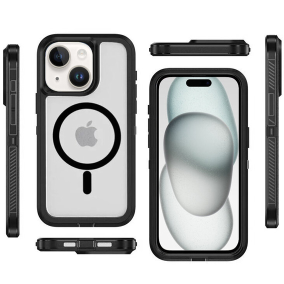Carcasă cu ramă pentru iPhone 15, pentru MagSafe, transparent / negru