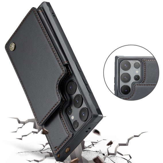 Husa cu clapetă CASEME pentru Samsung Galaxy S25 Ultra, Litchi Wallet, negru