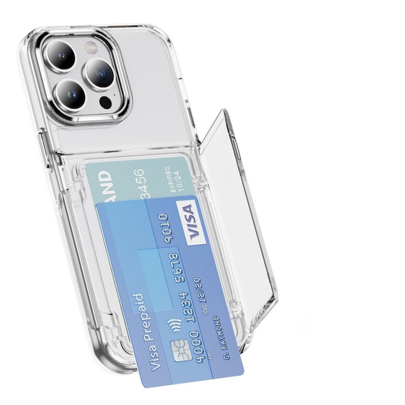 Husă pentru iPhone 16 Pro, Card Holder Kickstand, transparent