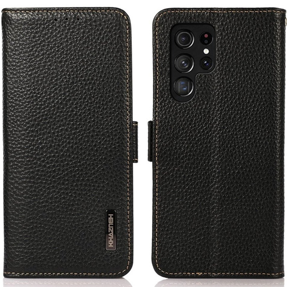 KHAZNEH RFID caz pentru Samsung Galaxy S23 Ultra, Litchi Texture, negru