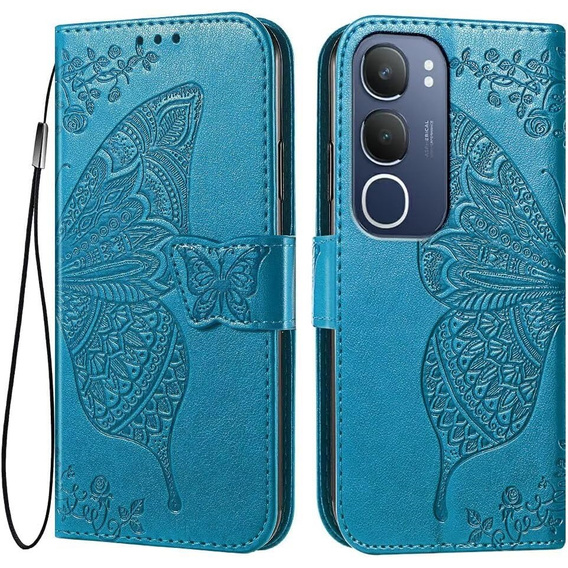 Cu clapetă pentru Vivo Y19s, Butterfly, albastru