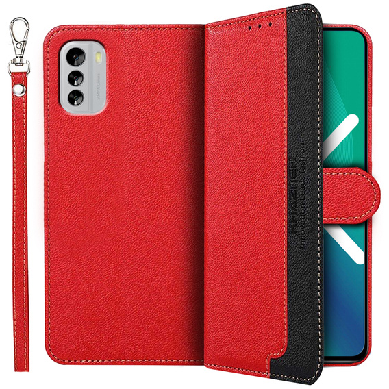 Cu clapetă pentru Nokia G60 5G, KHAZNEH RFID Case, Dual Color, roșu