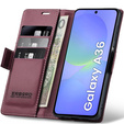 Husă pentru Samsung Galaxy A36, ERBORD Glossy Litchi, portofel cu clapetă, roșu