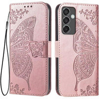 Cu clapetă pentru Samsung Galaxy S24 FE, Butterfly, roz rose gold