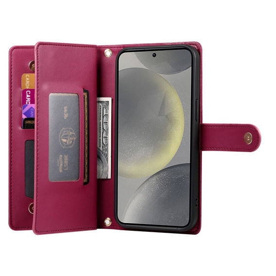 Cu clapetă pentru Samsung Galaxy S25, Wallet Zipper Pocket, roșu