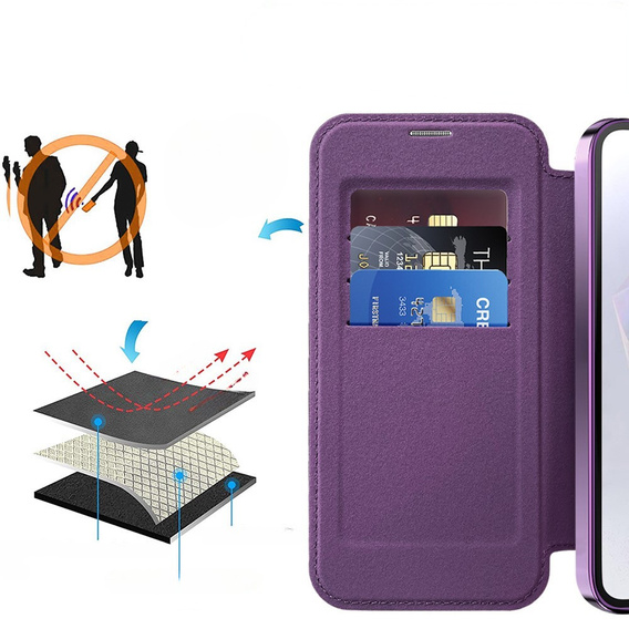 Cu clapetă pentru Samsung Galaxy A26, RFID Wallet MagSafe CamShield, violet