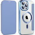Cu clapetă pentru iPhone 14 Pro Max, RFID Wallet MagSafe CamShield, albastru
