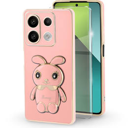 Carcasă pentru Xiaomi Redmi Note 13 Pro 5G, Rabbit, roz + sticlă călită 9H