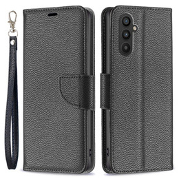 Cu clapetă pentru Samsung Galaxy A25 5G, Wallet Litchi Leather, negru + sticlă 9H
