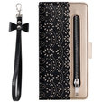 Carcasă cu clapetă pentru Samsung Galaxy A51 5G, Wallet Pocket Zipper Lace, negru