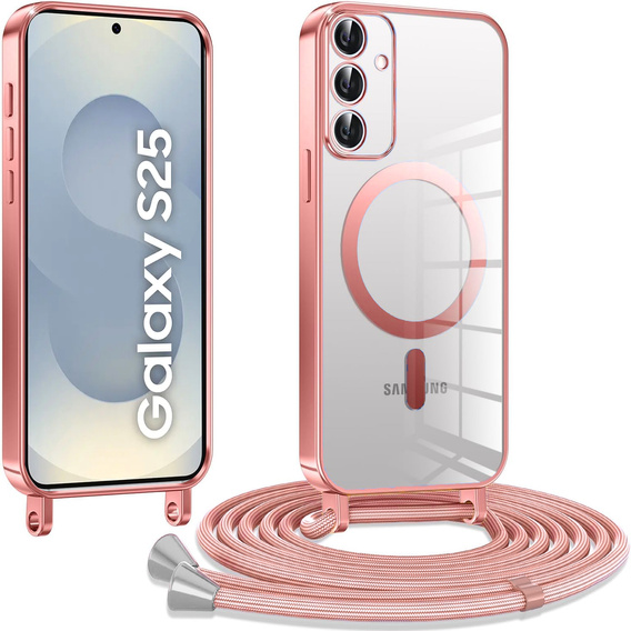 Husă pentru Samsung Galaxy S25, Electro MagSafe, roz + Lanyard
