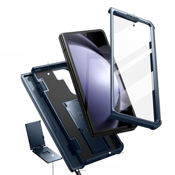 Husă blindată pentru Samsung Galaxy Z Fold 5 5G, Dexnor Full Body S-Pen Slot, albastru închis