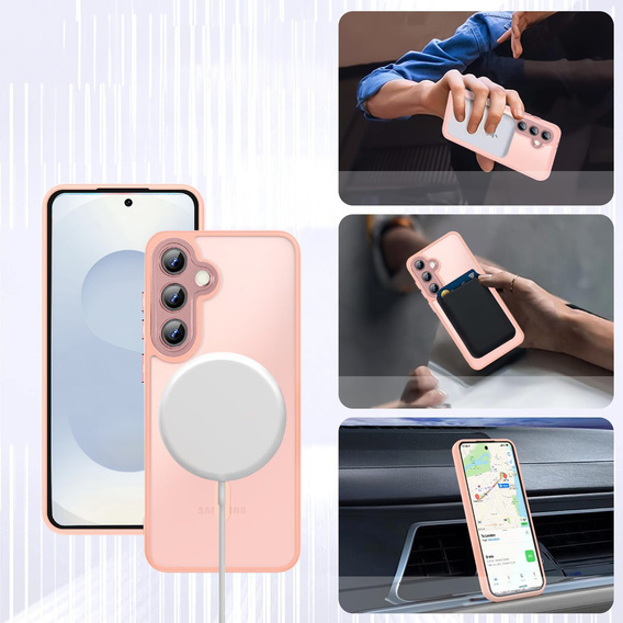 Husă pentru Samsung Galaxy S25+ Plus, pentru MagSafe, ERBORD Matt Case, roz + sticlă pentru ecran