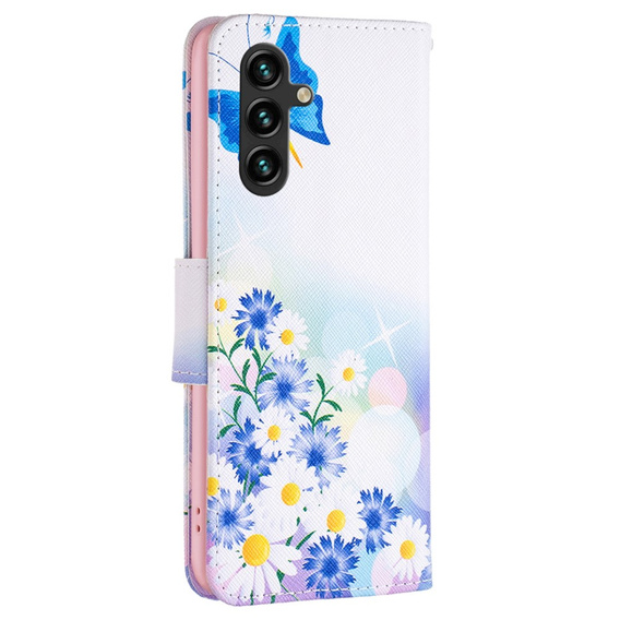 Cu clapetă pentru Samsung Galaxy A05s, Wallet, Butterfly & Flowers alb
