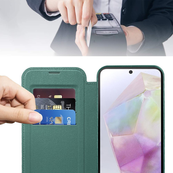 Cu clapetă pentru Samsung Galaxy A26, RFID Wallet MagSafe CamShield, verde