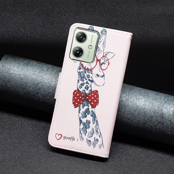 Cu clapetă pentru Motorola Moto G54 5G, Wallet, giraffe, roz