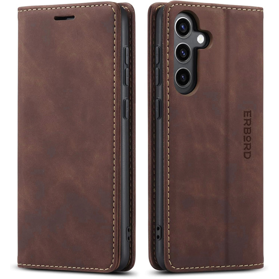 Husă pentru Samsung Galaxy A55, ERBORD Vintage, cafea + Sticlă pentru ecran