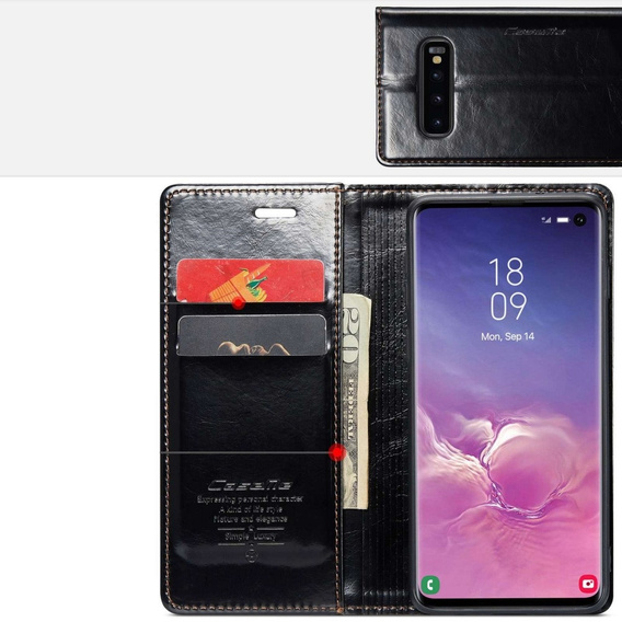 Carcasă flip CASEME pentru Samsung Galaxy S10, Waxy Textured, negru