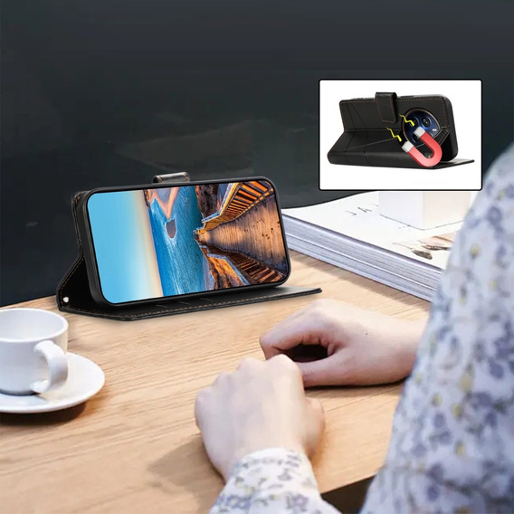 Husă cu clapetă pentru Realme 12 Pro 5G / 12 Pro+ 5G, Leather Line Wallet, negru