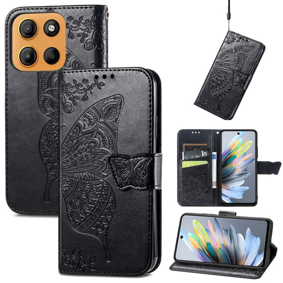 Cu clapetă pentru Motorola Moto G15 / Motorola Moto G15 Power, Butterfly, negru