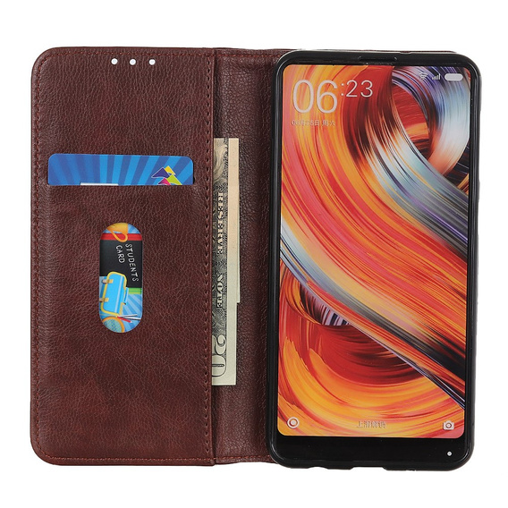 Huse pentru Xiaomi 14T Pro, Wallet Litchi Leather, maro