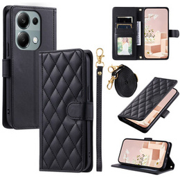 Husă cu clapetă pentru Xiaomi Redmi Note 13 Pro 4G / Xiaomi Redmi Note 14S / Xiaomi Poco M6 Pro 4G, Rhombus Crossbody Leather, negru