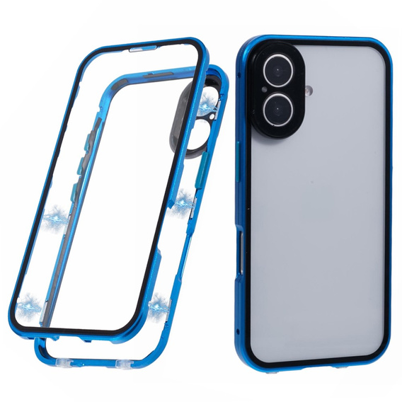 Husa pentru iPhone 16, Magnetic Dual Glass, albastru