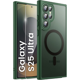 Husă pentru Samsung Galaxy S25 Ultra, pentru MagSafe, ERBORD Matt Case, verde + sticlă pentru ecran