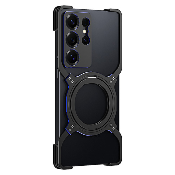 Carcasă pentru Samsung Galaxy S25 Ultra, Kickstand Bumper, cu capac pentru obiectiv, pentru MagSafe, negru / albastru