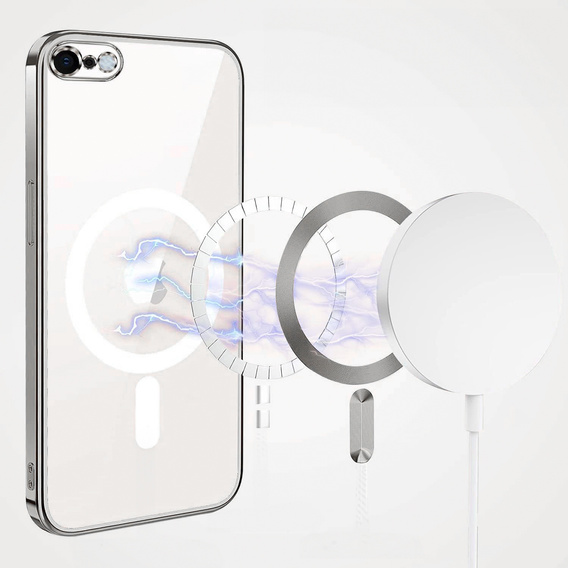 Husă pentru iPhone 7 / 8, Electro MagSafe, de argint + Sticlă pentru ecran