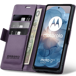 Husă pentru Motorola Moto G24 Power, ERBORD Glossy Litchi, portofel cu clapetă, violet