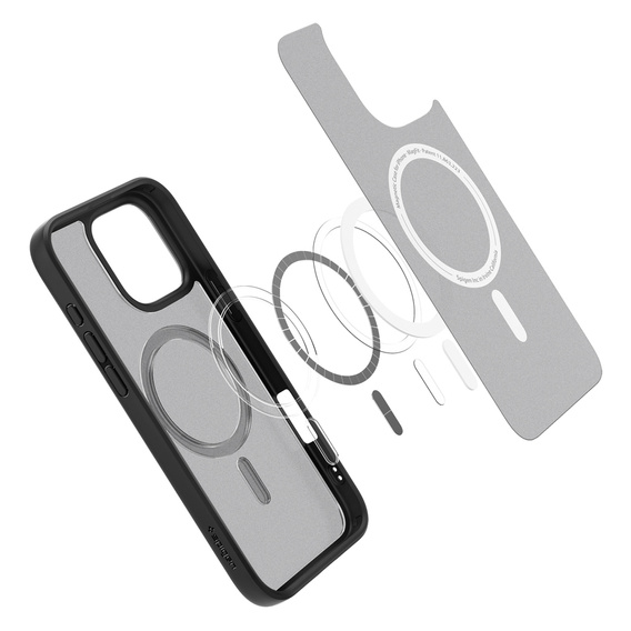 Carcasă MagSafe Spigen pentru iPhone 16 Pro Max, Ultra Hybrid, transparent / negru + 9H Tempered Glass