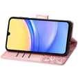 Cu clapetă pentru Samsung Galaxy A15, Butterfly Flower, roz rose gold + sticlă 9H 