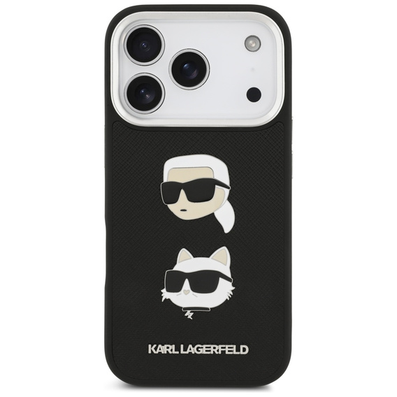 Karl Lagerfeld Grained Karl & Choupette Heads Pins & Logo Case pentru iPhone 17 Pro