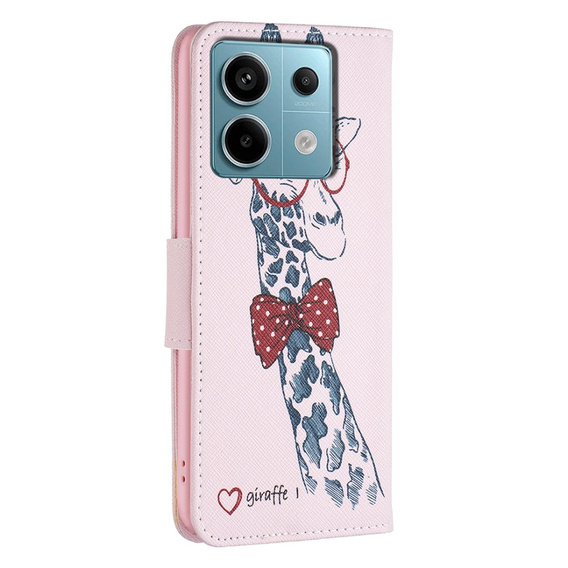 Cu clapetă pentru Xiaomi Redmi Note 13 Pro 5G, Wallet, Giraffe roz