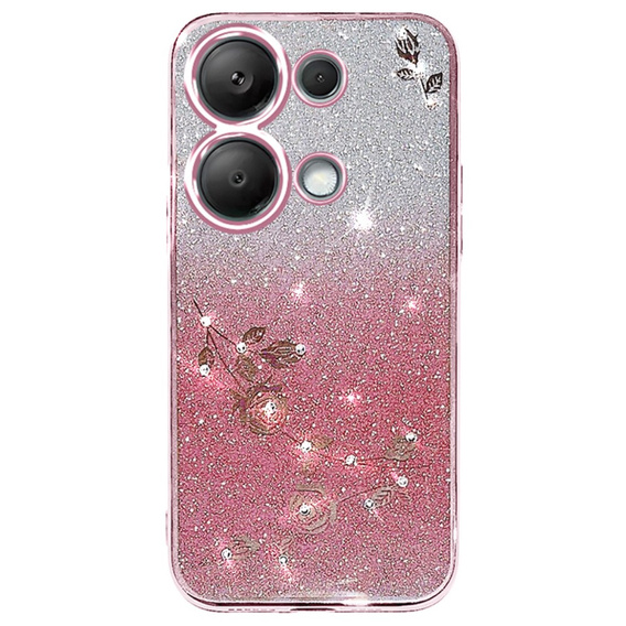 Husă pentru Xiaomi Redmi Note 13 Pro 4G / Xiaomi Redmi Note 14S / Xiaomi Poco M6 Pro 4G, Glitter Flower, roz rose gold